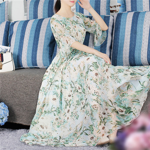 2021新款女夏碎花雪纺连衣裙大码胖mm显瘦长裙春款遮腹遮肚子裙子