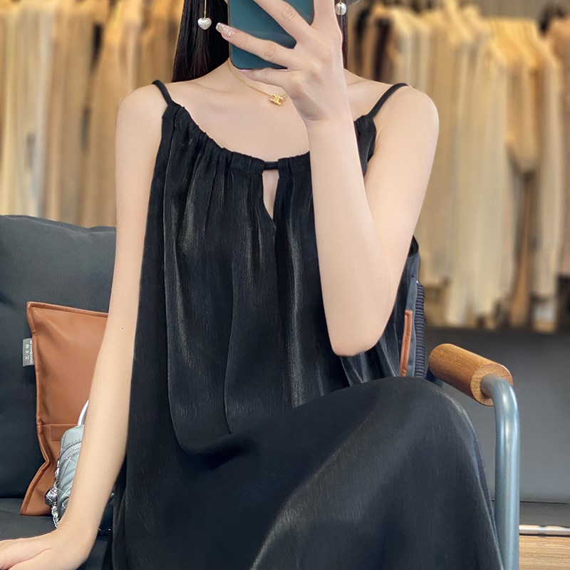 夏季新款连衣裙女高级感中长款裙子仙女气质宽松套头双面穿吊带裙