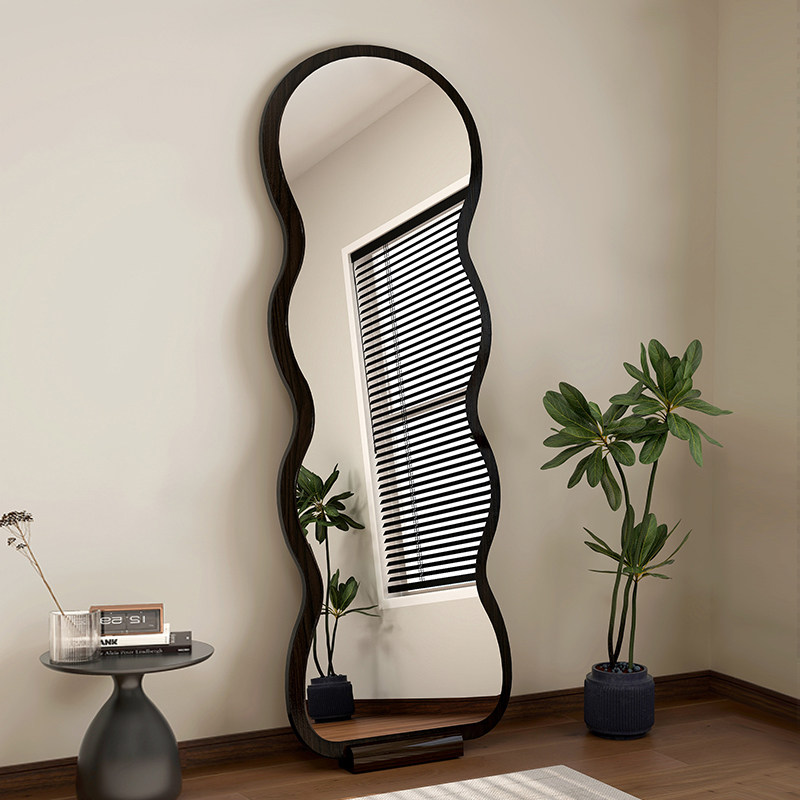 网红波浪全身镜家用落地镜高级感异型壁挂波浪穿衣镜卧室试衣镜子