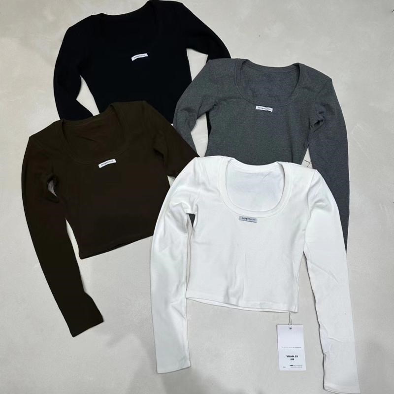 元熙8078-1秋冬新款U领垫肩修身显瘦加绒加厚打底衫女上衣短款T恤