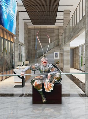 玻璃钢齐天大圣孙悟空雕塑轻奢客厅摆件商场酒店高档中式装饰模型