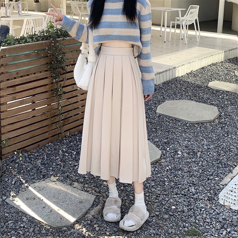 145小矮个子秋冬半身裙女150cm高腰a字中长裙垂坠感过膝百褶裙xs