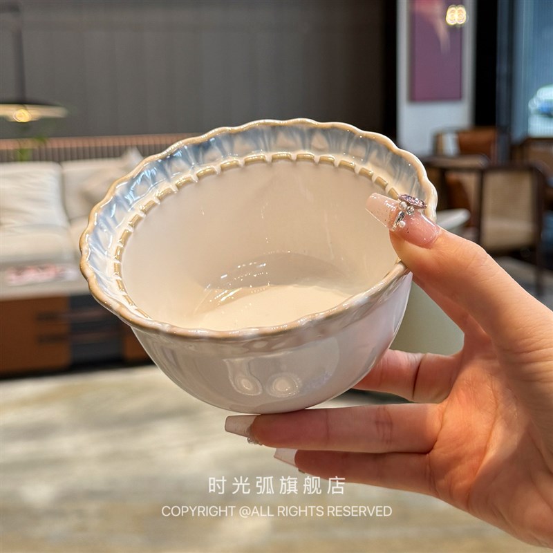 法式烟蓝花边陶瓷餐具套装釉下彩家用盘子米饭碗北欧简约早餐碗