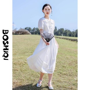 初中生连衣裙中长白色新款夏季高中学生2024少女孩大童过膝洋气