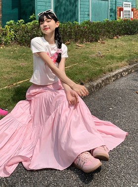 KRO白色半身裙女2024新款中长款高腰a字长裙显瘦芭蕾风蓬蓬蛋糕裙