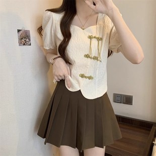 棕色百褶裙女春秋款高腰a字显瘦夏百搭小个子短裙西装面料半身裙