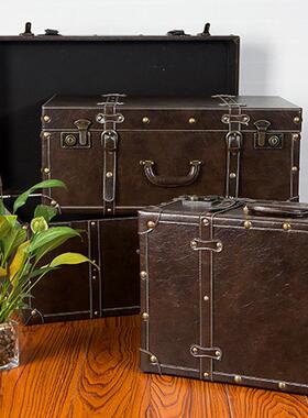 皮箱革创摄影皮道具怀旧收纳整理箱意SNX002个饰性欧式实木复古装