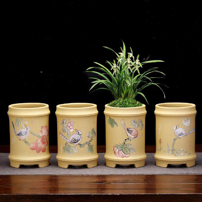 紫花砂兰草老桩盆文竹悬336崖桌面古典盆景盆花卉绿植意陶瓷中国