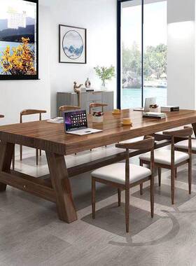 公简约洽桌客厅桌子工作办台45388实木大板桌谈长方形条桌公桌椅