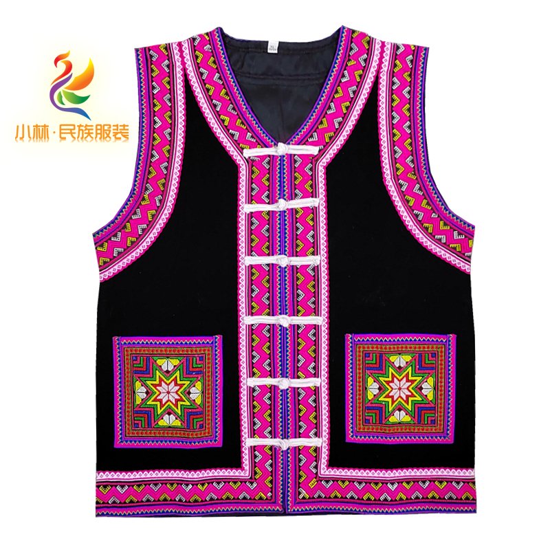 云南墨江哈尼族版纳爱伲族精品植绒绣花民族短男马甲无袖马褂280
