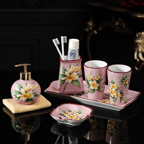 美式陶瓷家用卫生间漱口杯套装刷牙杯洗漱牙具五件套牙缸浴室用品