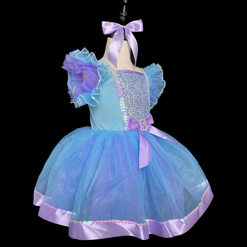 六一儿童演出服公主可爱彩色舞蹈蓬蓬纱裙亮片蝴蝶结表演服装女