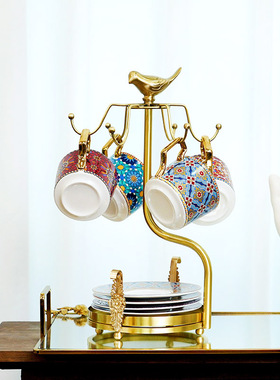 费灵家居轻奢黄铜杯碟收纳架 家用客厅餐桌置物架餐边柜摆件装饰