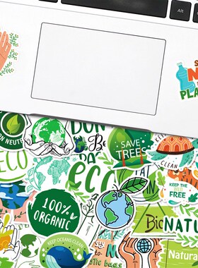 50张绿色ECO保护环境地球环保贴纸标志防水行李箱手账文具盒装饰