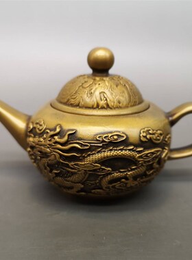 纯铜龙凤麒麟竹编茶壶摆件酒壶水壶家居客厅茶室办公室装饰工艺礼