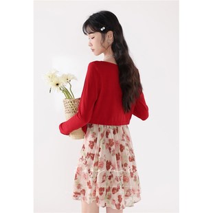 江不离【花里来眠】复古碎花吊带连衣裙女夏季海边度假收腰短裙