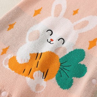 秋冬婴儿衣服可爱满月公主爬服女宝宝粉色小兔子纯棉连体毛衣套装