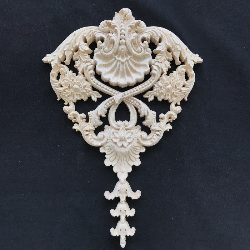 欧式实木雕花背景墙花片法式装饰贴花美式角花东阳木雕门心花大花