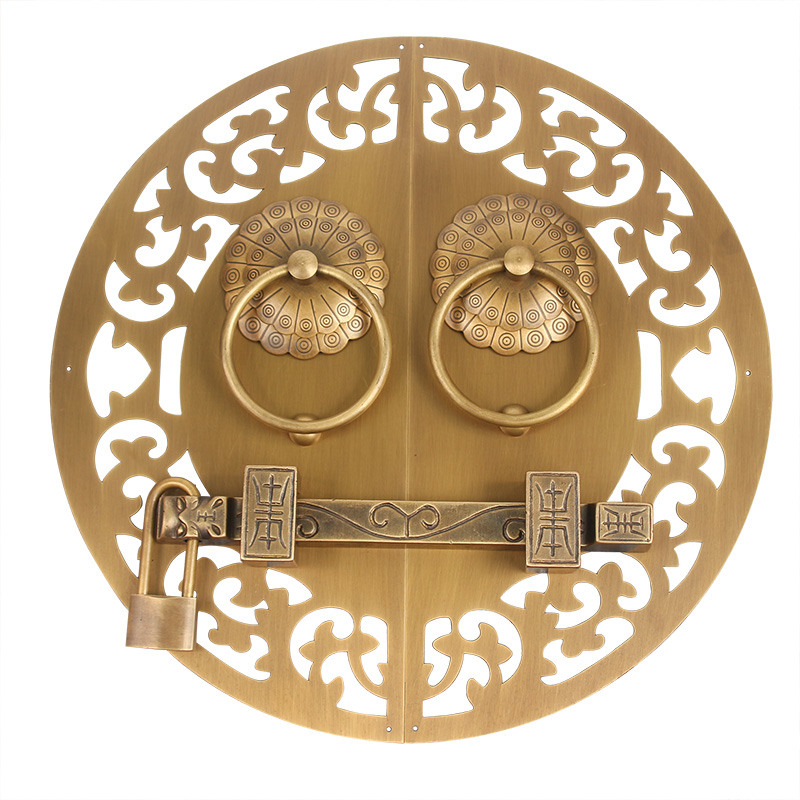 纯铜仿古门栓别墅大门把手镂空简约拉手四合院老式木门门环铜插销