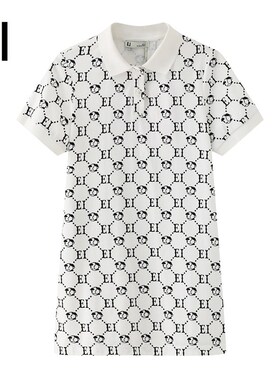 ei童装女童连衣裙夏装新款满印直筒学院风短袖裙子