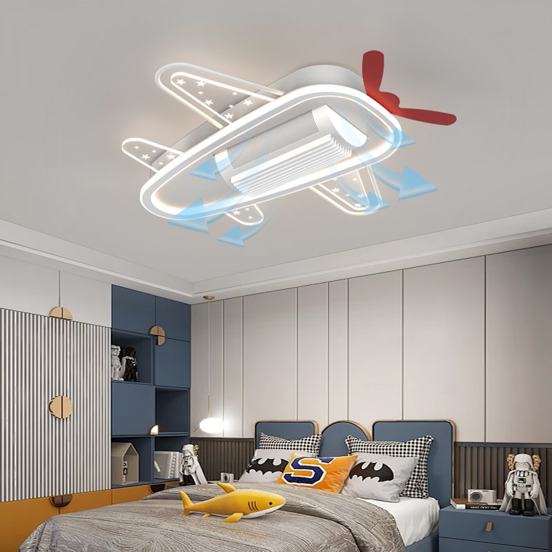 儿童房风扇灯全光谱护眼智能摇头无扇叶飞机风扇灯2024新款吸顶灯