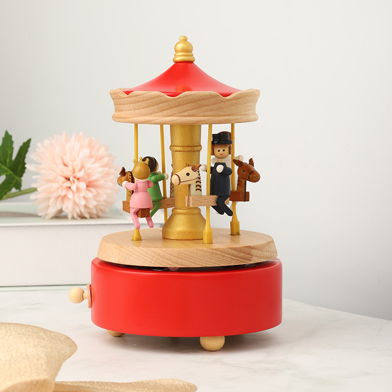 旋转木马八音盒音乐盒送女孩子女童生日礼物圣诞节礼品木质可旋转