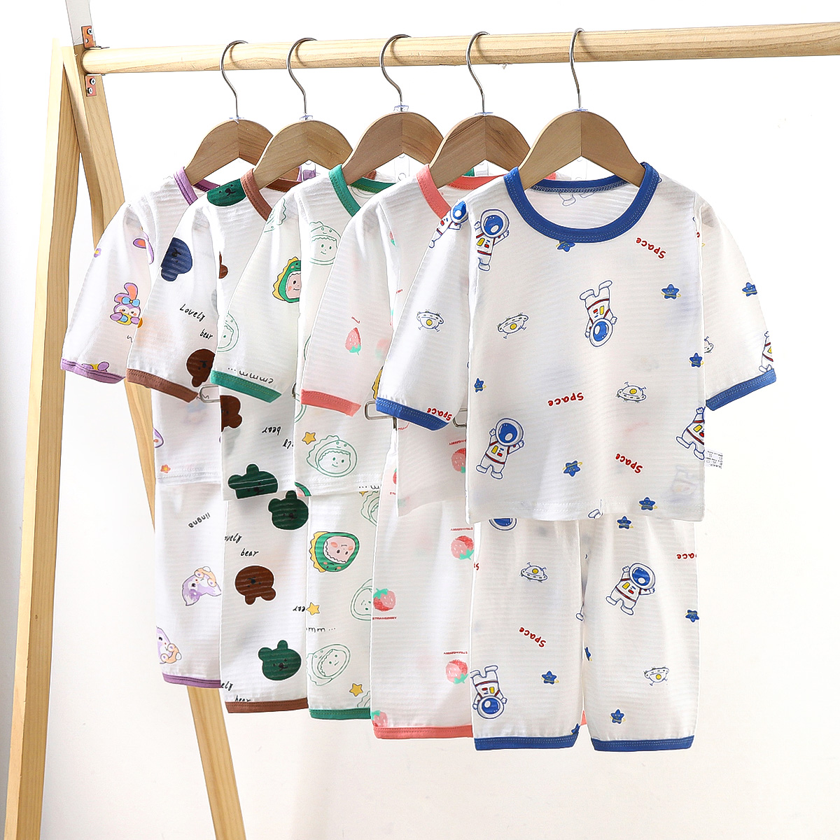 儿童家居服纯棉薄款夏季婴儿长袖儿童睡衣套装男童女童宝宝空调服