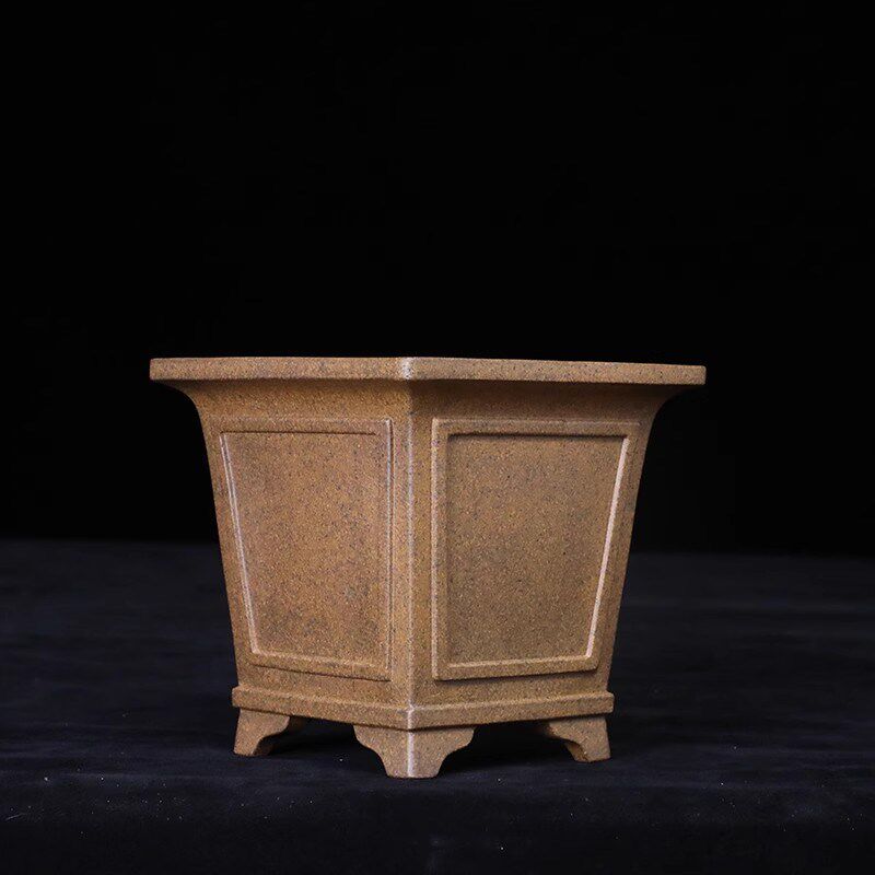 唯珍紫砂花盆手工柴烧四方开窗桌面小盆景盆栽松柏多肉树桩兰花盆