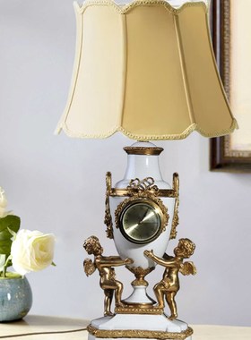 陶瓷配铜座钟时钟欧式美式客厅卧室玄关床头轻奢台灯家居饰品摆件