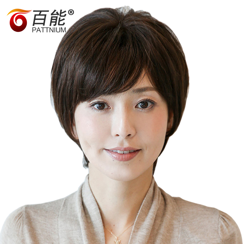 手织顶心女士真发假发妈妈假发直发真发短发女士中老年假发套