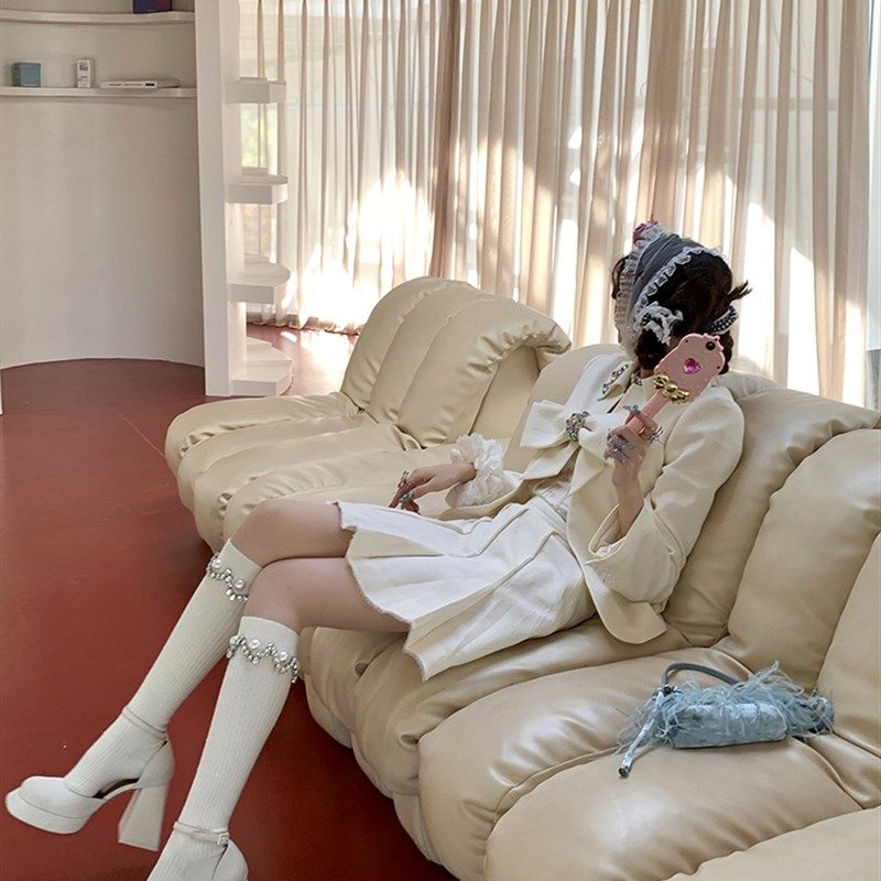 cnorahk 白色小腿袜东大门叠叠袜水钻珍珠袜子灰色堆堆袜少女