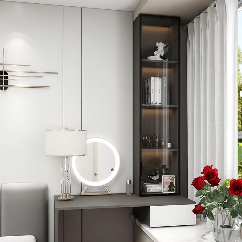 飘窗柜化妆台一体定制收纳柜卧室梳妆台柜小户型化妆桌书桌可伸缩