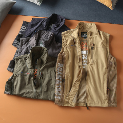 秋季新款 户外机能风 轻盈防水透气男士立领多袋工装马甲背心外套