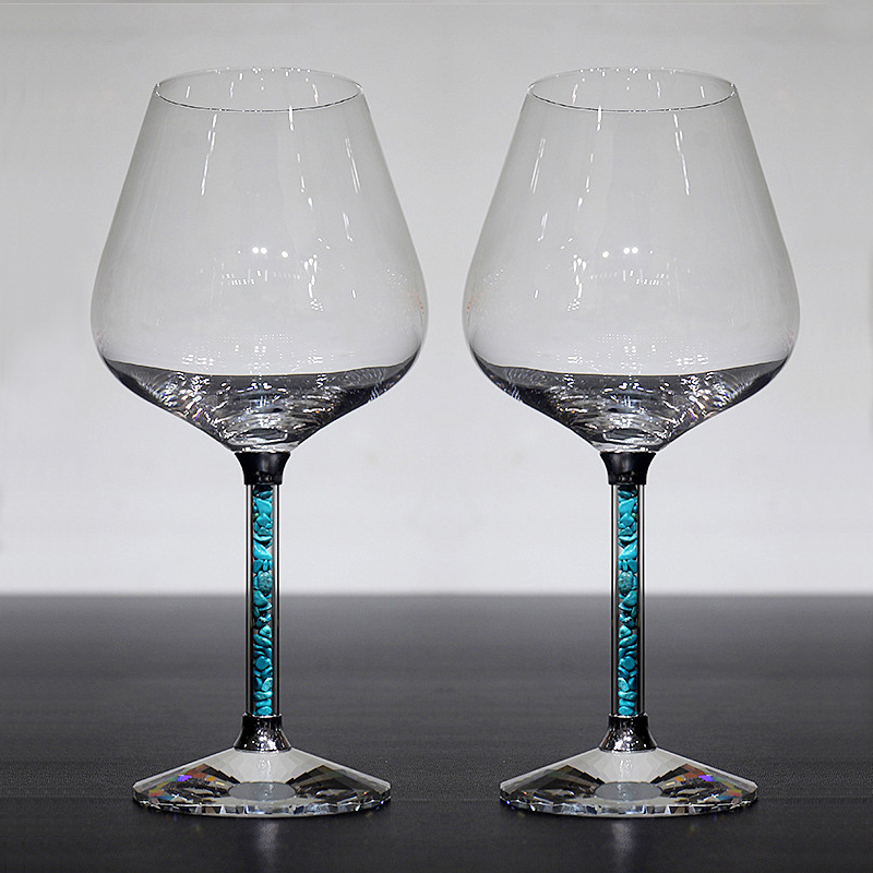 家用绿松石水晶勃艮第波尔多红酒杯套装旋转杯架高脚杯葡萄酒杯子