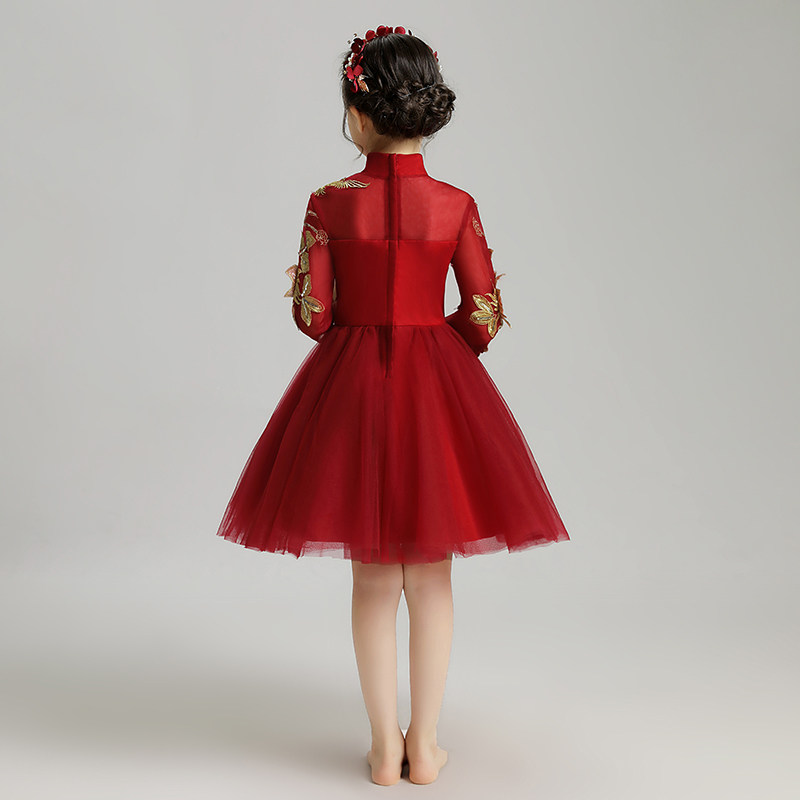 女童礼服公主裙儿童晚礼服女孩蓬蓬纱小主持人钢琴演出服长袖洋气