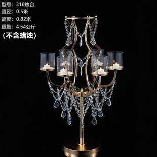 新款婚庆桌花器烛台水晶道具婚礼堂主桌花器婚礼铁艺架摆件