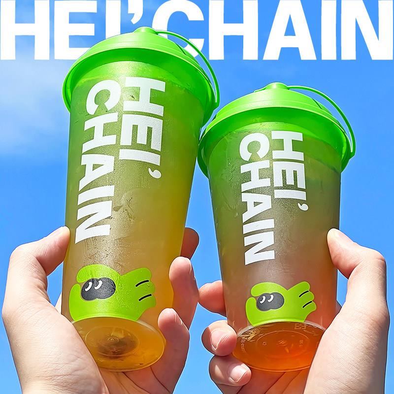 手打柠檬茶杯子一次性带盖膜内贴注塑水果奶茶杯700商用加厚定制