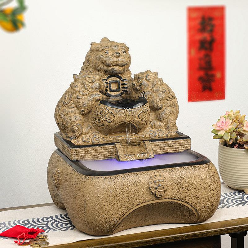 招财流水摆件客厅办公室装饰貔貅循环水小型众桌面鱼缸茶室高级感