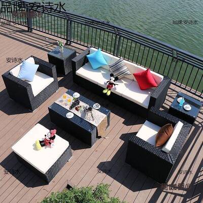 户外休闲墅别藤编沙发茶几外组花园庭OVW院双人合客厅家具室藤麦