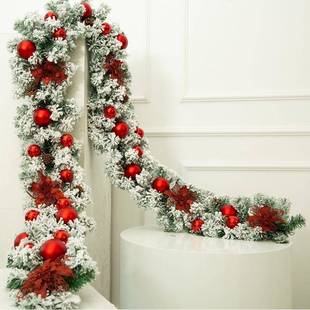 圣诞节装饰品白色7植绒条酒店套商场门头前台挂藤件2.米KVY藤条餐