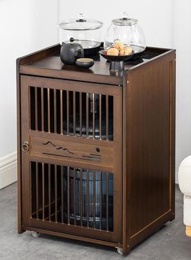 移动水柜小茶台吧桌边茶柜物46601架实木下置水桶烧水壶茶一体置茶柜子