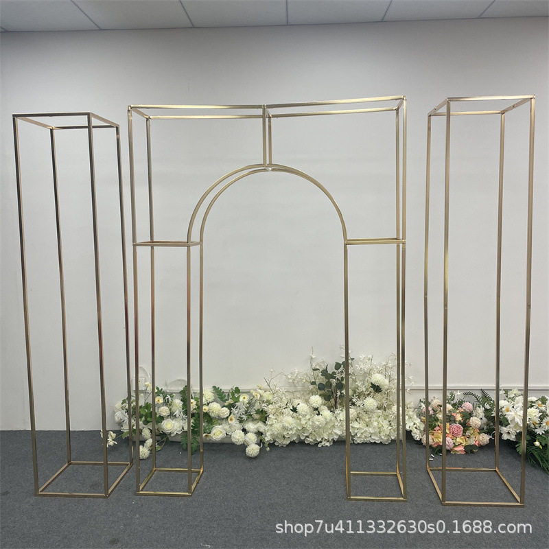 新款婚庆铁艺屏风架子舞台摆件户外装饰花架婚礼背景镀金拱门