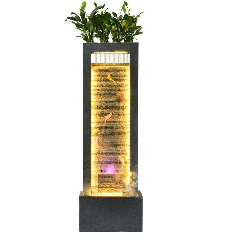 风水水现代泉公室景观办公落地喷帘幕墙流水关屏风简DAS约玄水轮