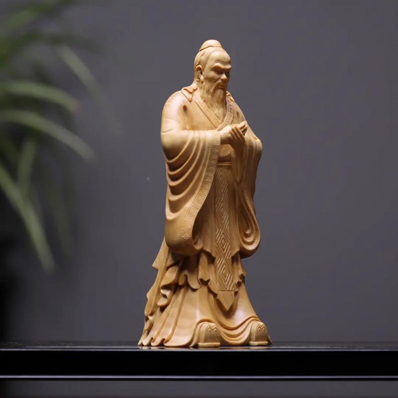小叶黄杨摆木雕子孔夫子家圣人件实木工艺品居客厅OKK书房老孔师