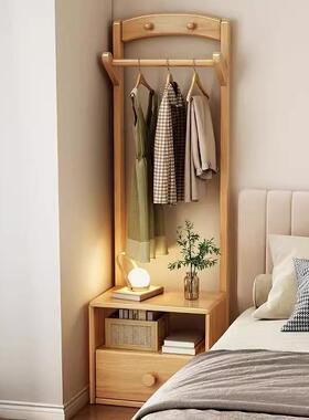 实衣帽架小户型床头置物柜挂衣架UTK一体用家落地木多功能收储纳
