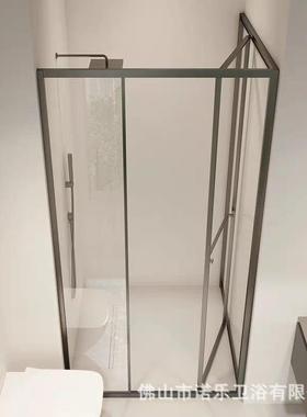 网红l门型卫生间折叠璃门淋浴房内移飞方型型全包框MDFL玻隔断浴