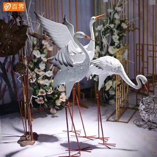 铁顶鹤摆件仿丹真白鹭飞婚鸟家居草TON坪户外仙艺鹤婚礼庆道具装