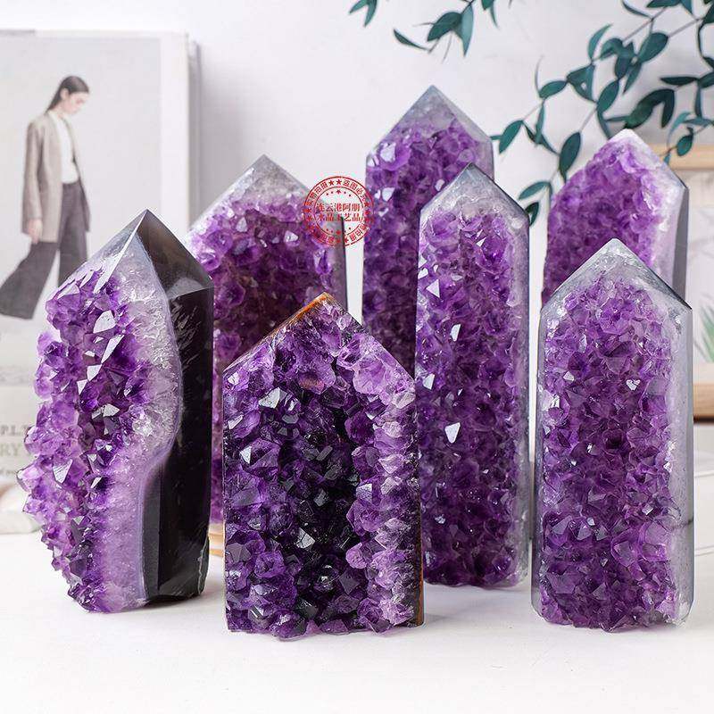 直播天居然PPK紫水水晶簇单尖柱紫水晶洞四摆面柱家装饰风件