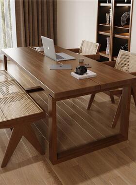 新式实木餐桌OVZ桌书一体客家用原木长中方形日式厅白蜡木莫比恩