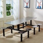 学校生XTM食堂餐饭桌椅组合4人快8人学位不锈钢员工连体餐桌椅堂